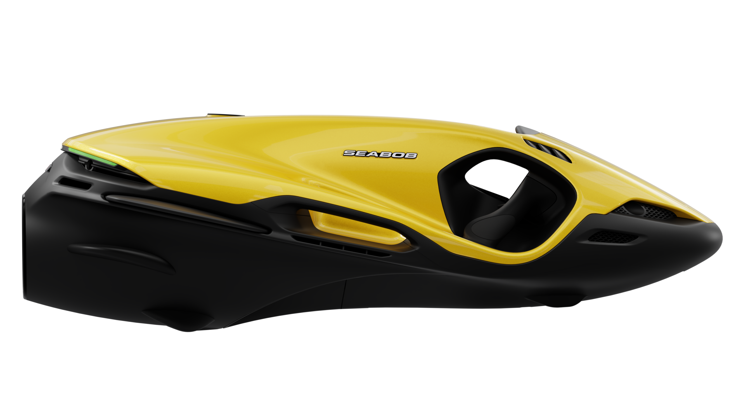 Gelb-schwarzer Seabob F9 Unterwasser-Scooter in Seitenansicht