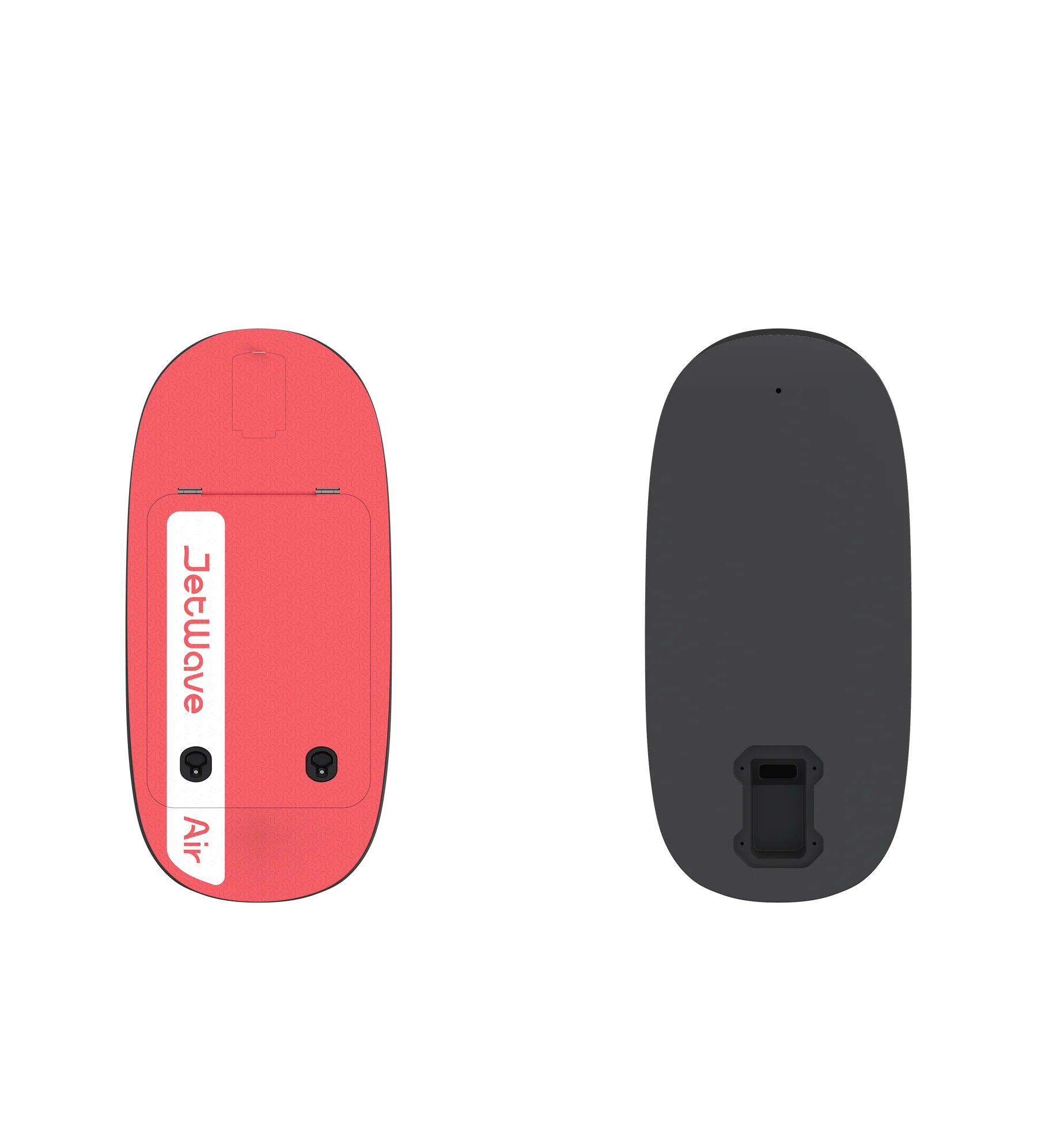 Korallenrotes eFoil-Board mit schwarzer Kabinenabdeckung, Vorder- und Rückseite