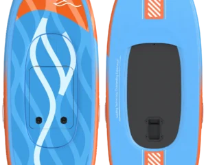 Blau-oranges eFoil-Board, Ober- und Unterseite nebeneinander dargestellt