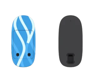 Blau gemustertes eFoil-Deckelement und schwarze Rueckseite nebeneinander