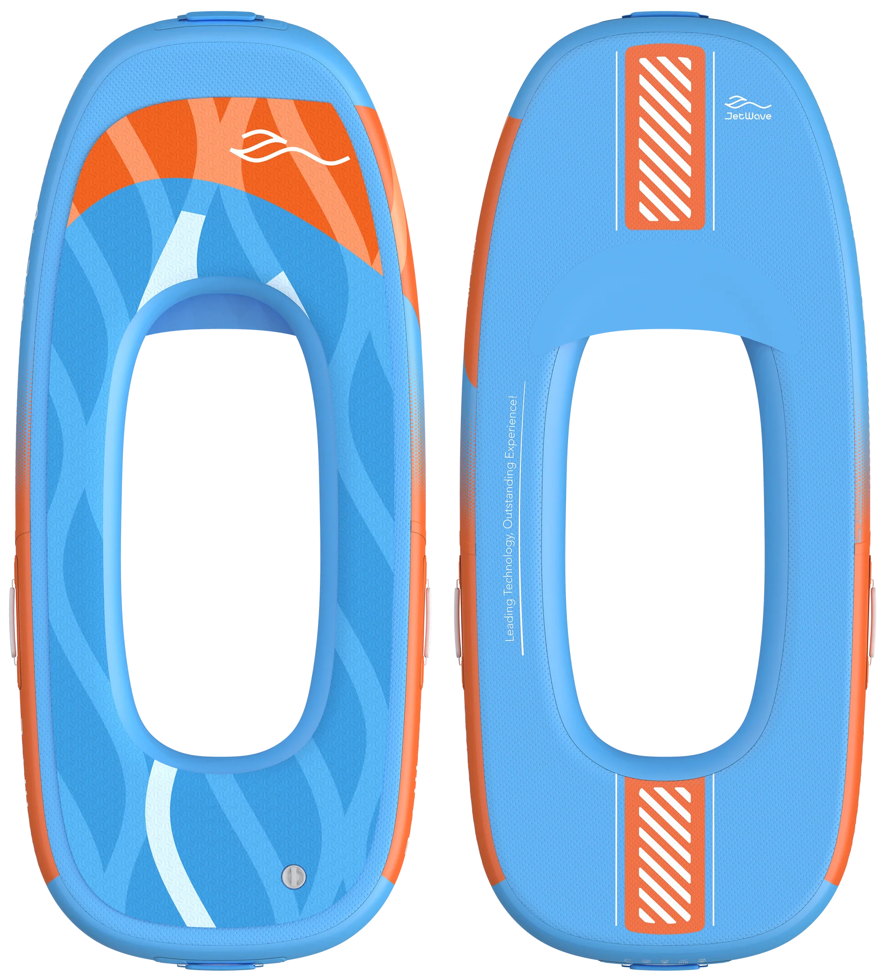 Blau-oranger Auftriebsring fuer eFoil-Board, Ober- und Unterseite dargestellt