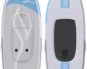 eFoil-Board in Grau und Hellblau, Ober- und Unterseite nebeneinander dargestellt