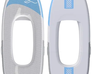 eFoil-Board-Ring in Hellgrau mit blauen Akzenten in Ober- und Unteransicht