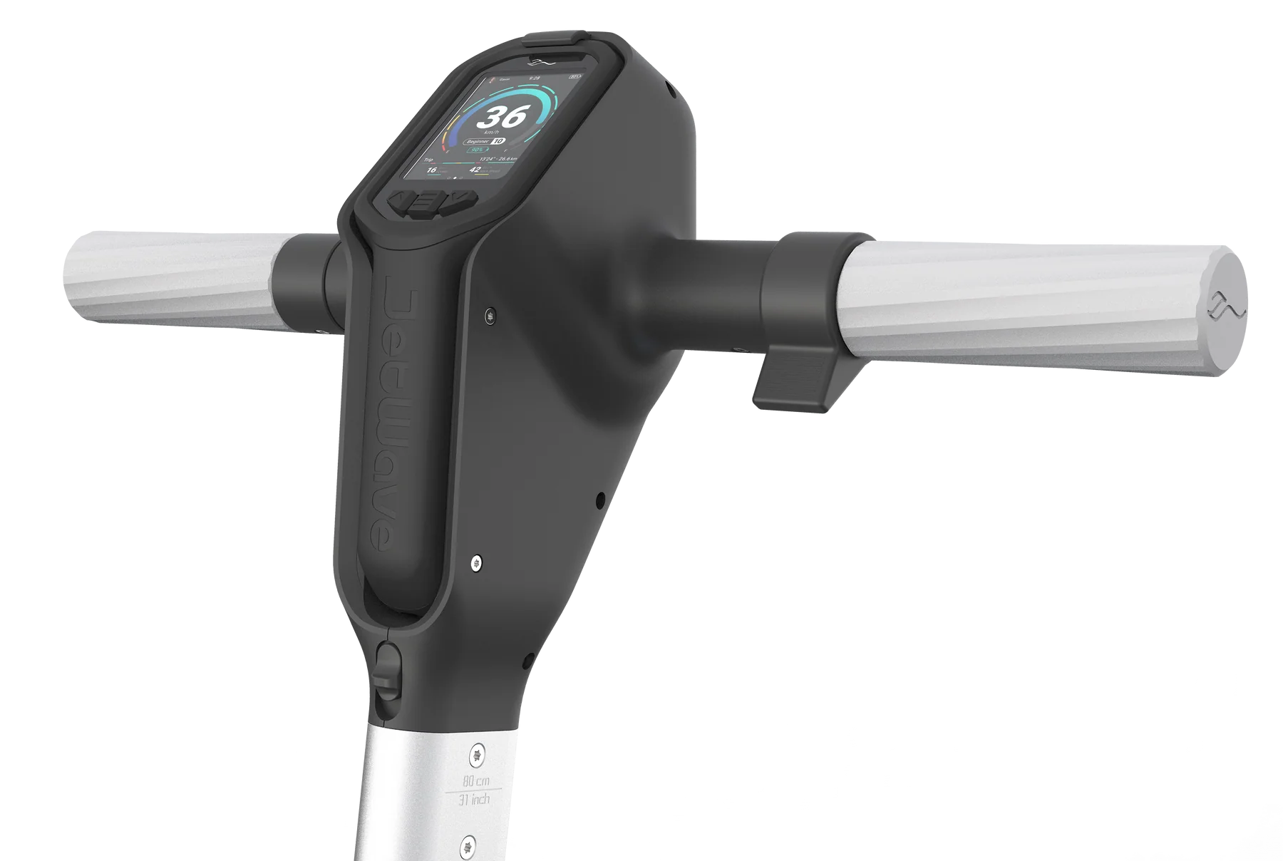 Handgriff eines Unterwasser-Scooters mit digitalem Display und grauen Griffen