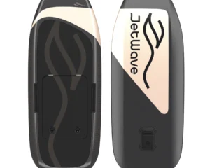 Ober- und Unterseite eines schwarz-goldenen eFoil-Boards der Marke JetWave