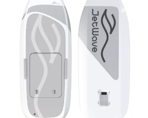 Weisses eFoil-Board in Ober- und Unterseite mit JetWave-Logo